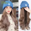 Perucas sintéticas chapéu peruca gorros com cabelo para mulheres longo ondulado quente macio esqui de malha outono inverno boné resistente ao calor fi q240115
