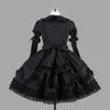 Traje tema personalizado clássico preto algodão lolita vestidos de manga longa com removível em camadas cosplay traje para girl253u