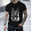 Homens camisetas Casual T-shirt para homens pastor alemão impresso manga curta preto e branco camisa masculina roupas de moda