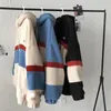 Japonya Kore tarzı moda polar hoodies erkekler patchwork çizgili kapüşonlu sweatshirtler erkek gevşek ceketler öğrenci rahat üst kısımlar 240115