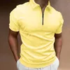 Homens camisetas Masculino Zipper Manga Curta Top Tie Dye Cor Sólida Lapela Mens Knit Men Camisa Média