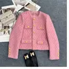 Kurtki damskie High Street 2024 Fashion Fall Winter Womens O-Neck Full Rleeve Metal Botton Faux Fur Bawic Casual Pink Short Jacket