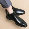 Men's Pointed Chelsea Boots Business Leather Shoes Black Brown Cowboy Autumn Winter Boot Party Prom Dress Ankle Botas Large Size 240115