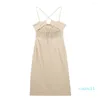 Casual Dresses Summer Dress Women 2024 Gathered Sweetheart Neck Front Slit Faux Linen