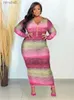 Basic Casual Jurken Wmstar Plus Size Jurken Tie Dye Bodycon Dameskleding Lange Mouw Rits Terug Casual Mode Maxi-jurk Groothandel Dropshipping YQ240115