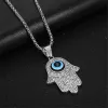 Hip hop iced out evil eye pingente cor dourada 14k ouro amarelo hasma mão de fátima colar para jóias turcas