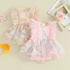 Girl Dresses Cute Summer Baby Girls Romper Dress Ruffle Sleeve Embroidery Flower O-Neck Tulle Mini Infants Clothes For 0-24M