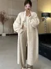 Abrigo de piel sintética para mujer, cárdigan largo y esponjoso de moda coreana, suave y suelto, abrigos de una botonadura para mujer 240124