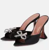 Elegante Amina Muaddi Damen-Sandalen, Schuhe mit offener Spitze, Rosie-Schleife, verzierter Absatz, offene quadratische Zehenpartie, bedeckte Spool-Heels, Lady Mule EU35-43 mit Box