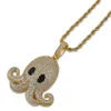 Micro Pave Zirkon Tier Iced Out Octopus Anhänger Halskette mit Seil Kette Männer Frauen Hip Hop Schmuck2838