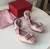 Super soft and comfortable Geniune leather shoes Luxury design foldable curved flattie Ballerina dress shoes Bow decoration womens slip-on