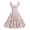 Sukienki swobodne sukienki dla kobiet w stylu europejskim i amerykańskim w stylu kwiatowym w talii wiosna letnia sundress
