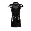 Сексуальная ночная рубашка с высоким воротником из ПВХ, латекса, искусственной кожи, фетиш, готическая молния, женская мини-клубная одежда на шнуровке, черное платье-карандаш3212