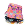 BERETS LDSLYJR Four Seasons Polyester Cartoon Flower Print Bucket Hat児童男の子と女の子のための屋外旅行サンキャップ107