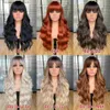 Synthetic Wigs Natural Blonde Brown with Bangs Long Curly Wavy Hair for Women Daily Cosplay Party Use Heat Resistant Fiber Q240115