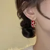 Hoop Earrings Vintage Red Rose Flower For Women Exquisite Elegant Zircon Circle Jewelry Wedding Party Premium Gifts