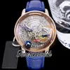 RMF AT800.40 Astronomia Tourbillon Mechanical Mens Watch Rose Gold Case Paved Baguette Diamonds Szkieletowy Pasek Pasek Super Edition TimeZoneWatch A05A