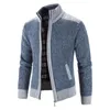 Mens Sweater Coat Fashion Patchwork Cardigan Men Knitted Jacket Slim Fit Stand Collar Thick Warm Coats 240113