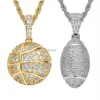 18k Gold Cubic Zirconia Basketball football Necklace 60cm Golden Chains Jewelry Set Copper Diamond Hip Hop Sport Football Pendant 310E