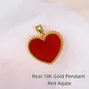 Muzhi real 18k ouro coração pingente colar genuíno au750 natural ágata vermelha pingente simples moda jóias finas presente para women240115
