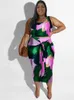 Wmstar Plus Size Jurk Set Kleding Bloemen Gedrukt Tweedelige Crop Top Bandage Rokken Bijpassende Groothandel Drop 240115