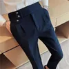 Pantaloni eleganti da uomo a vita alta stile britannico Pantaloni casual in tinta unita autunno Pantaloni da abito formali slim fit Moda uomo Abbigliamento 240113