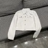 2024 Spring/Summer New White Dinosaur Print Turndown Collar Washed Denim Coat Women's Long Sleeved Cardigan Jacket