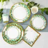 Disposable Dinnerware Sage Green Leaves Disposable Tableware Set Paper Plate Napkin Jungle Safari Birthday Party Decor Baby Shower Wedding Suppliesvaiduryd