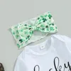 Clothing Sets Toddler Baby Girls Bottoms Outfit Set 3PCS Green Long Sleeve Letter Print Romper Clover Flared Pants Headband