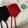 Berets ins malha balaclava chapéu inverno engrossar tricô lã com capuz bonés cordão de uma peça pescoço colar gorros coreano