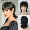 Synthetic Wigs Short Black Shaggy Layered 80s Mullet Wig Pixie Cut Wig With Bangs Curly Synthetic Natural Fake Hair Replacement Wigs For Women Q240115