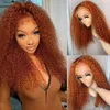 Sentetik peruklar uzun yumuşak zencefil turuncu kinky kıvırcık sentetik dantel ön peruk siyah kadınlar için bebek saçları parılsız önceden koparılmış ısıya dayanıklı q240115