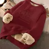 Felpa da donna inverno allentato stampa lettera peluche spessa con cappuccio calore imbottito caldo pile foderato pullover maglione top 240115