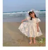 Girl Dresses Summer Girls Fancy Floral Princess Party Dress Casual Puss Sleeves Kids Flower White Wedding Evening