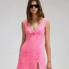 캐주얼 드레스 트위드 드레스 2024 봄/여름 여자 핑크 라인 스톤 장식 v- 넥 활 슬림 미니 탱크 조끼