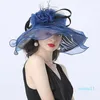 Wide Brim Hats Bucket Women Summer Church Hat Organza Sun Ladeis Fascinator for Kentucky Derby Wedding Bridal Dress Party