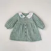 Girl Dresses Baby Girls Clothing Magpie Embroidered Doll Collar Long Sleeve Sweet Dress Plaid Print Pastoral Style Button Child