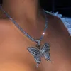 Iced Out Butterfly Pendant Necklaces Luxury Women Gold Silver Pink Animal Choker Chain Fashion Cubic Zirconia Rhinestone Bling Par2727