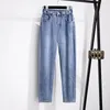 Kvinnors jeans stor storlek 7xl 155 kg sommar elastisk blyertsbyxor midja damer kläder avslappnade kvinnor solida färg denim byxor