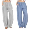 Pantaloni da donna in cotone grigio a vita alta Harem pantaloni larghi morbidi elastici in vita bianchi estivi blu per donna