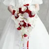 Bröllopsblommor Mori Outdoor Bride Holding Pu Calla Lily Diamond Buckle Water Drop Waterfall Bouquet Bridesmaid