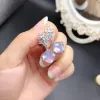 자연광 보라색 자수정 드롭 이어링 웨딩 10mm 12ct 아메티스트 925 실버 이어링 3 층 18k 골드 도금