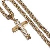 Rock Men's 316L Stainless Steel Rhinestone Cross Pendant Necklace Jewelry Gift Byzantine Box Chain 20-40inch1307g