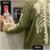 Men'S Plus Size Sweaters 2023Fw Loose Sweater Men Woman 1 High Quality Crewneck Vintage Green Sweatshirts Drop Delivery Apparel Mens Dhsdv