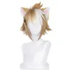 Gorou Cosplay WigゲームGenshin Impact Short Brown White with Ears合成髪の耐火ハロウィーンロールプレイY09132420