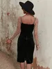 Hepburn Style Black Dress 2024 Spring and Autumn U Collar Long Sleeve Garn Mesh Polka Dot Splicing Canary A-line kjol Medium LE 240115