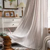 Boho Curtain Tassel Window Curtain Cotton Linen Embroider Farmhouse Curtain Embroidery Bohemian Curtain Bedroom Living Room 240115