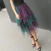 Kjolar faniece saia tule gotisk oregelbunden tyll kjol kvinnor hög midja veckad lång mesh tutu casual streetwear falda larga mujer