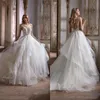 Elegante Mouwloze A-lijn Trouwjurken V-hals Gezwollen Plooi Bruidsjurk Lovertjes Kant vestidos de novia Custom Made