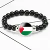 Bracelets à maillons drapeau de la Palestine, bracelet en pierres précieuses pour hommes et femmes, pendentif noir, cordes perlées, cadeau pour ami, vente en gros, corde élastique